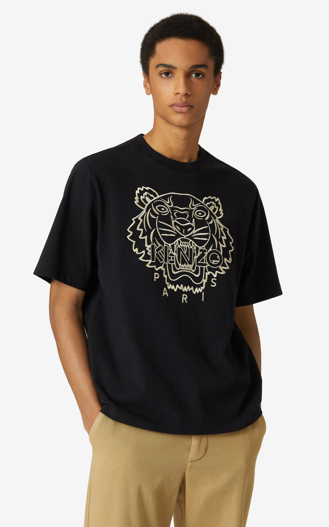 T Shirt Kenzo Tiger loose fitting Homme Noir | TAJS-69451